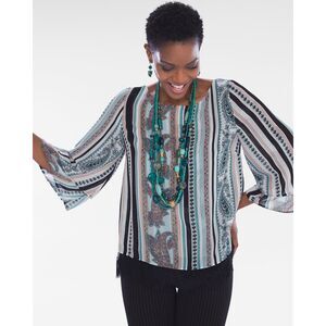 Chico's 2 L 12 14 Colorful Paisley Striped Tiered Sleeves Layered Look Tunic Top